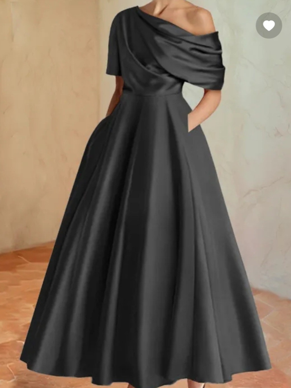 Glamour Black Off-Shoulder A-Line Evening Gown
